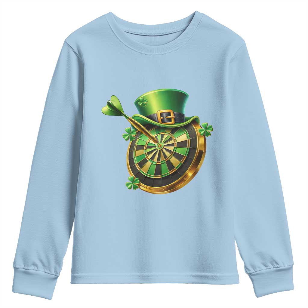St Patricks Day Irish Darts Board Celebration Gift Youth Sweatshirt TS12 Light Blue Print Your Wear