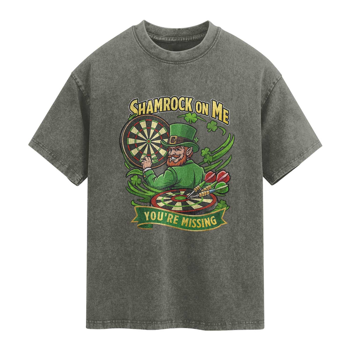 Shamrock On Me Youre Missing Washed Cotton T-Shirt St Patricks Day Darts Player Gift