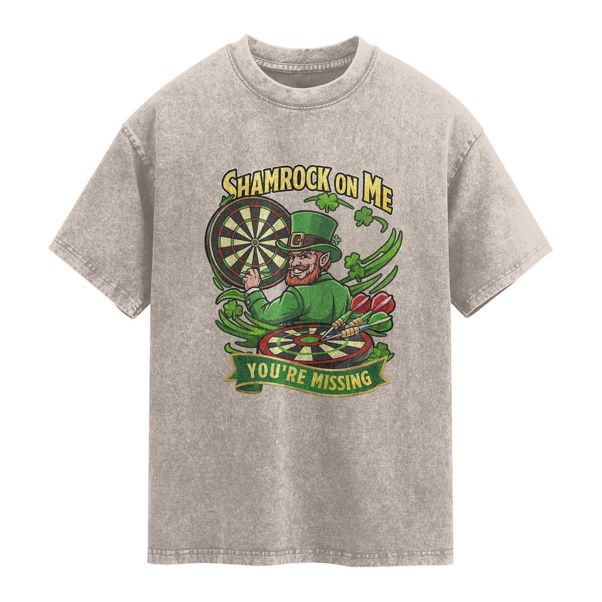 Shamrock On Me Youre Missing Washed Cotton T-Shirt St Patricks Day Darts Player Gift