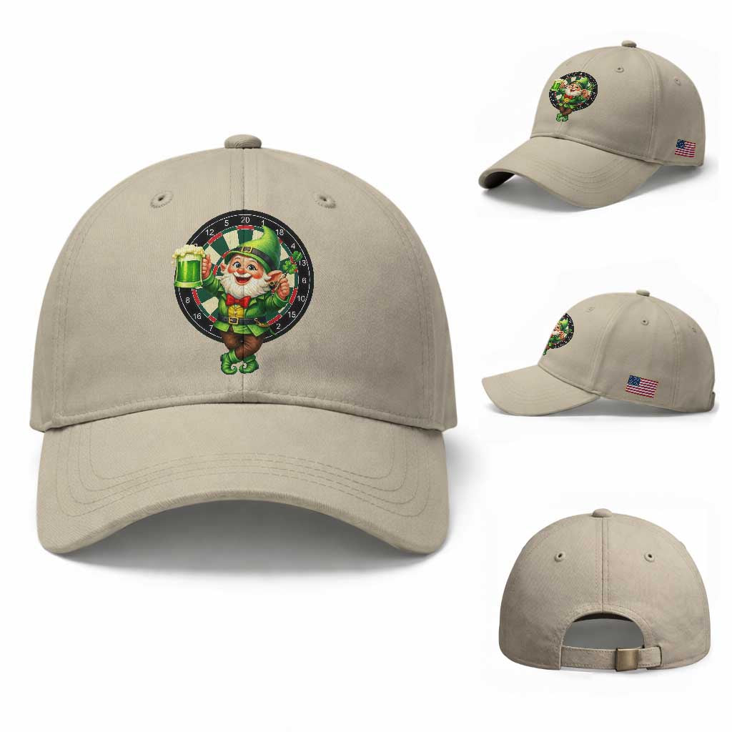 Cheerful Gnome Playing Darts Baseball Cap St Patricks Day Gift TS12 Baseball Cap Universal Fit Beige Print Your Wear