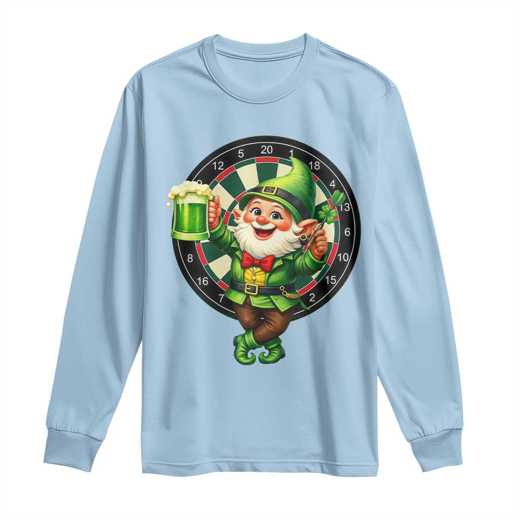 Cheerful Gnome Playing Darts Long Sleeve Shirt St Patricks Day Gift TS12 Light Blue Print Your Wear