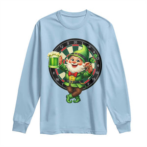 Cheerful Gnome Playing Darts Long Sleeve Shirt St Patricks Day Gift TS12 Light Blue Print Your Wear