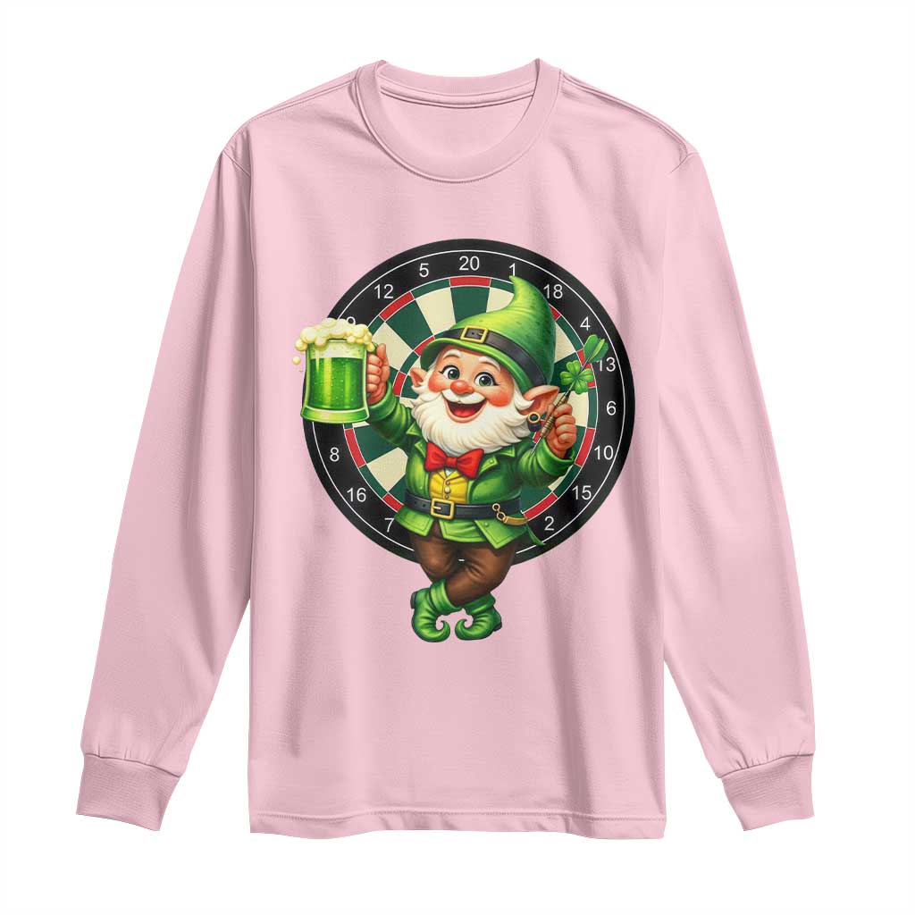 Cheerful Gnome Playing Darts Long Sleeve Shirt St Patricks Day Gift TS12 Light Pink Print Your Wear