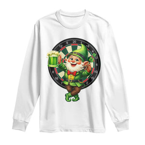 Cheerful Gnome Playing Darts Long Sleeve Shirt St Patricks Day Gift TS12 White Print Your Wear