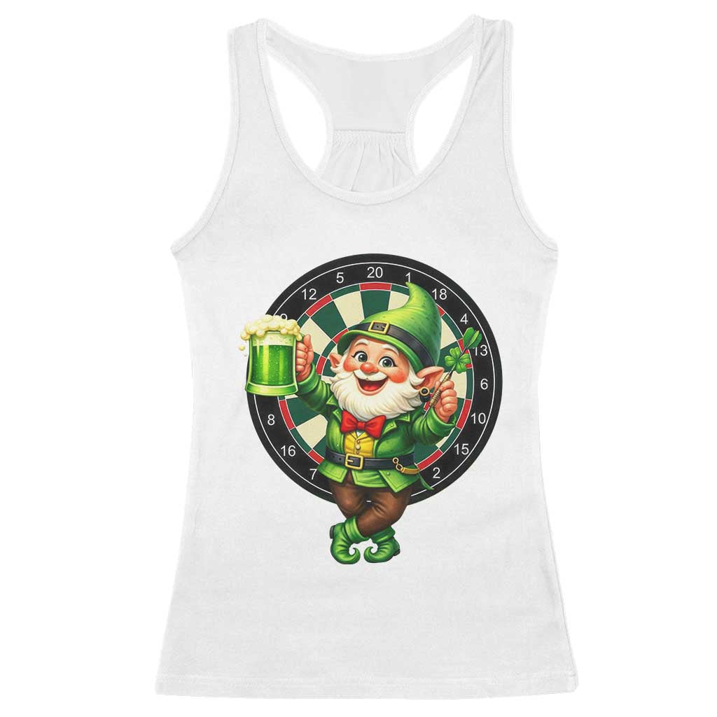 Cheerful Gnome Playing Darts Racerback Tank Top St Patricks Day Gift TS12 White Print Your Wear