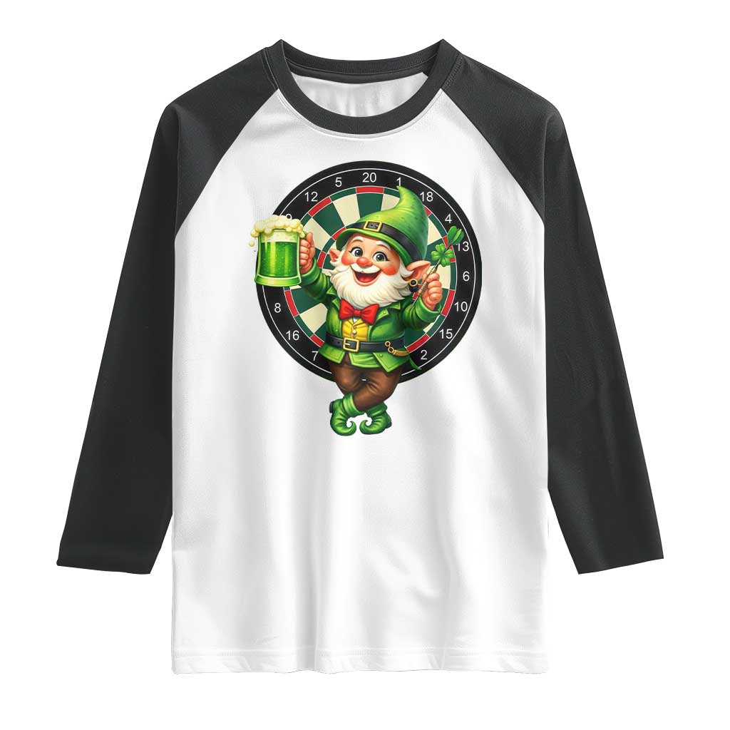 Cheerful Gnome Playing Darts Raglan Shirt St Patricks Day Gift TS12 White Black Print Your Wear