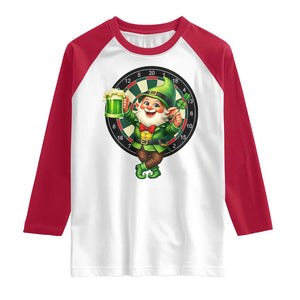 Cheerful Gnome Playing Darts Raglan Shirt St Patricks Day Gift TS12 White Red Print Your Wear