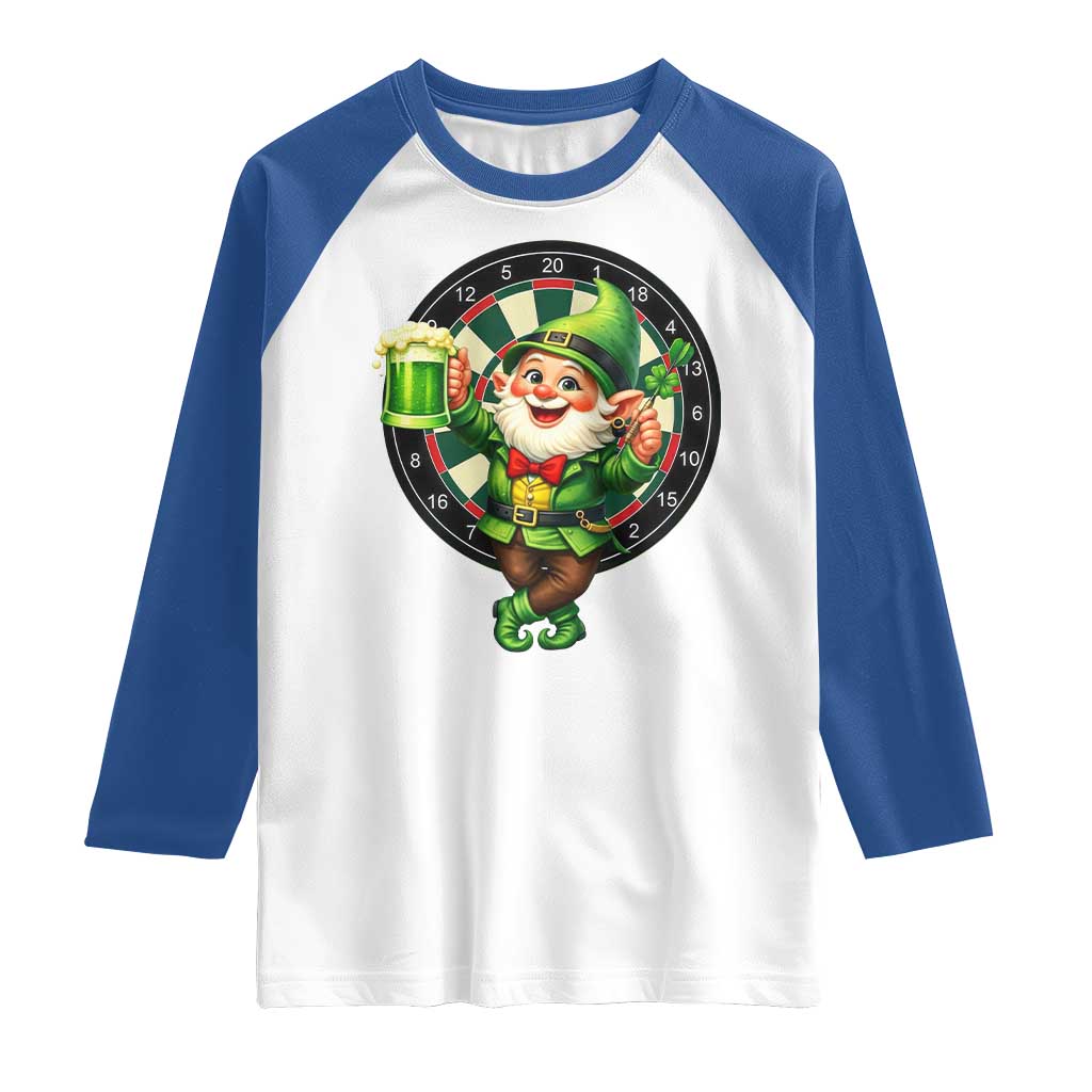 Cheerful Gnome Playing Darts Raglan Shirt St Patricks Day Gift TS12 White Royal Print Your Wear