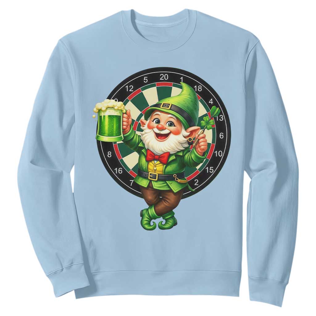 Cheerful Gnome Playing Darts Sweatshirt St Patricks Day Gift TS12 Light Blue Print Your Wear