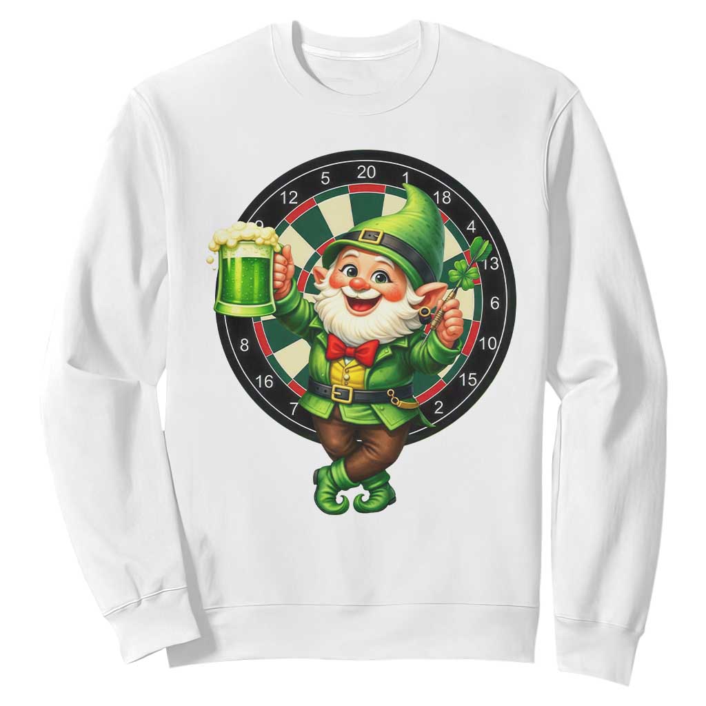 Cheerful Gnome Playing Darts Sweatshirt St Patricks Day Gift TS12 White Print Your Wear