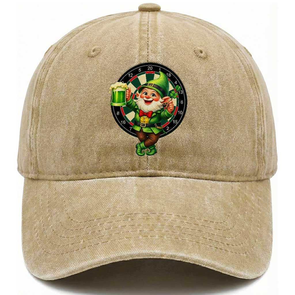 Cheerful Gnome Playing Darts Washed Cotton Baseball Cap St Patricks Day Gift TS12 Print Your Wear