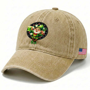 Cheerful Gnome Playing Darts Washed Cotton Baseball Cap St Patricks Day Gift TS12 Print Your Wear