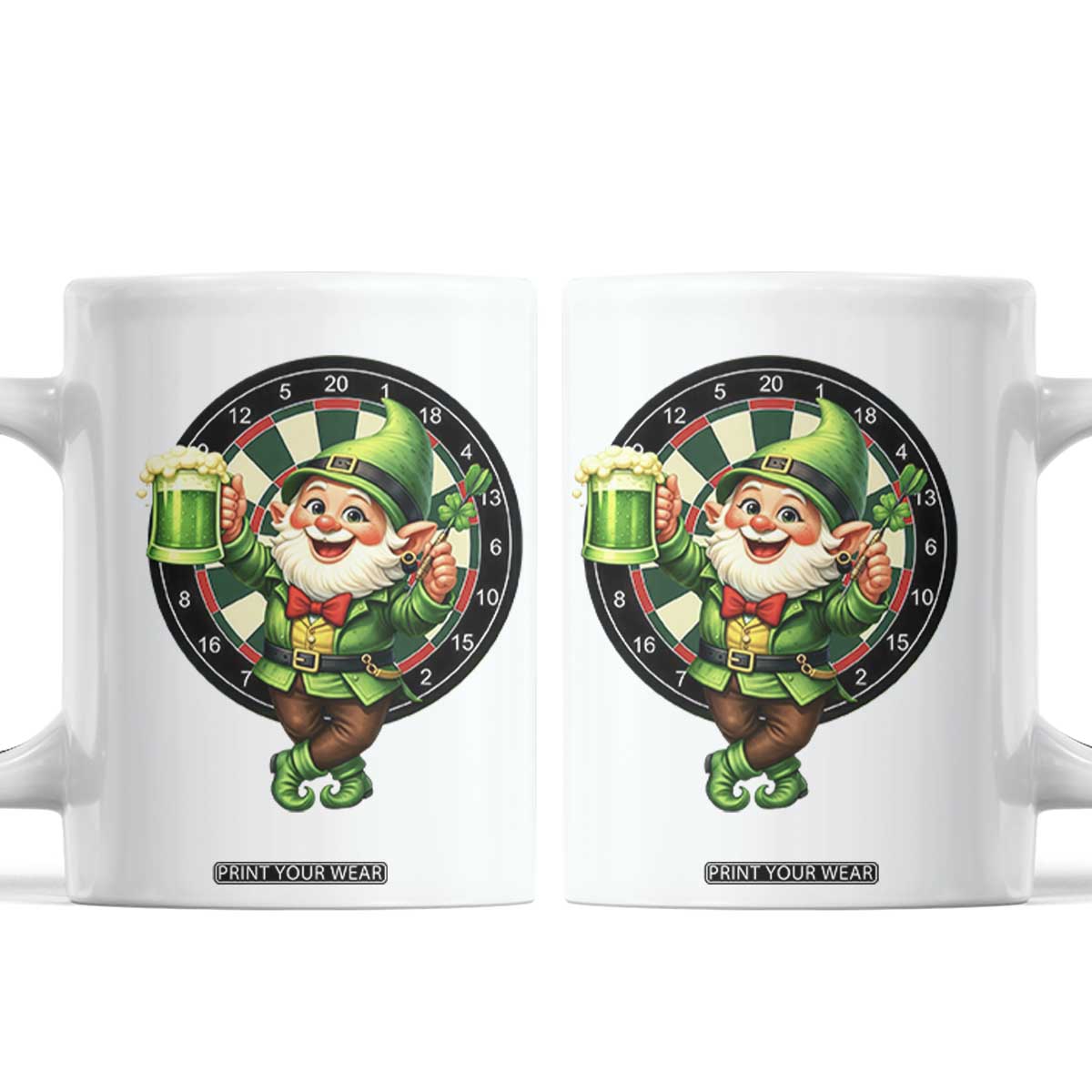 Cheerful Gnome Playing Darts Coffee Mug St Patricks Day Gift TS12 White Print Your Wear