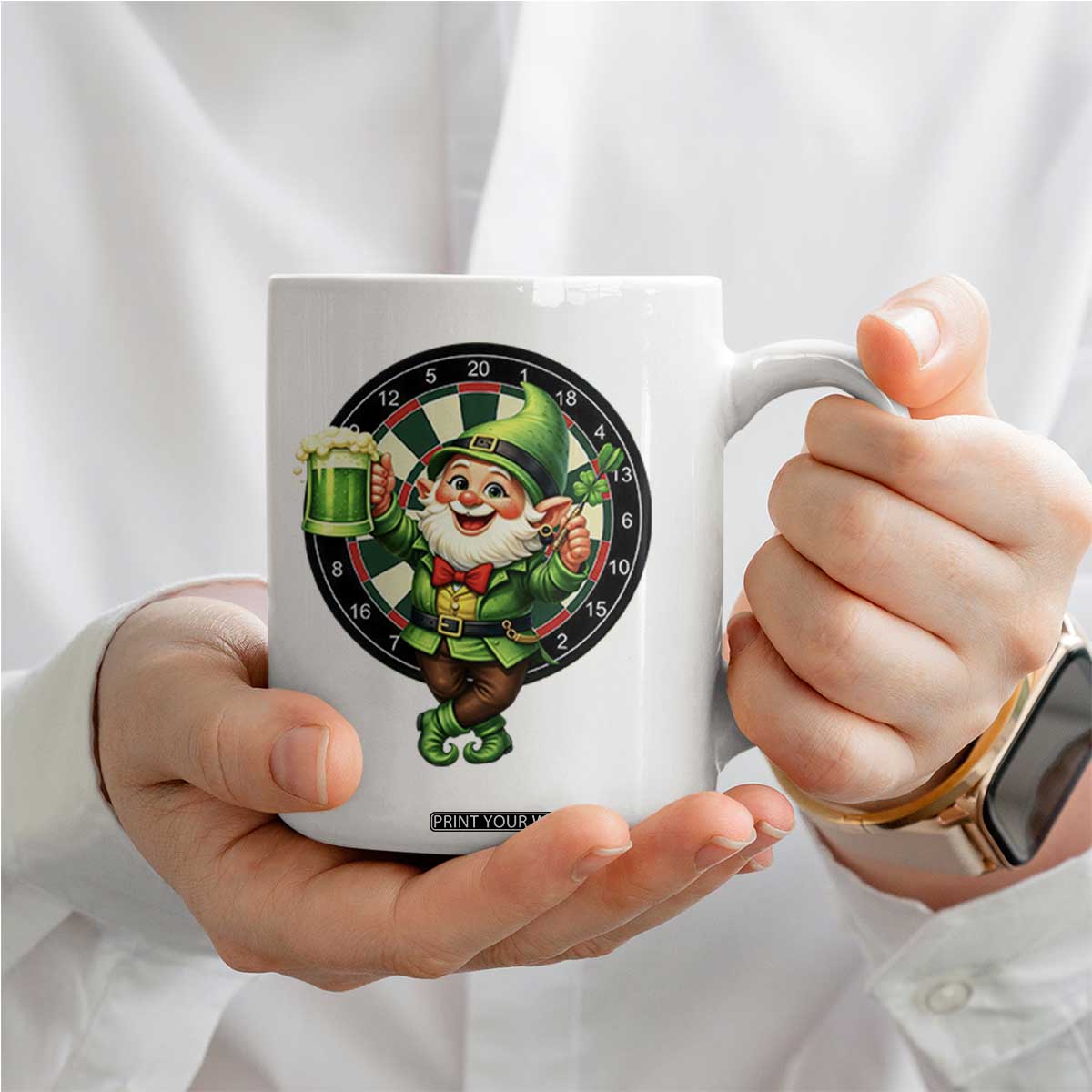 Cheerful Gnome Playing Darts Coffee Mug St Patricks Day Gift TS12 Print Your Wear
