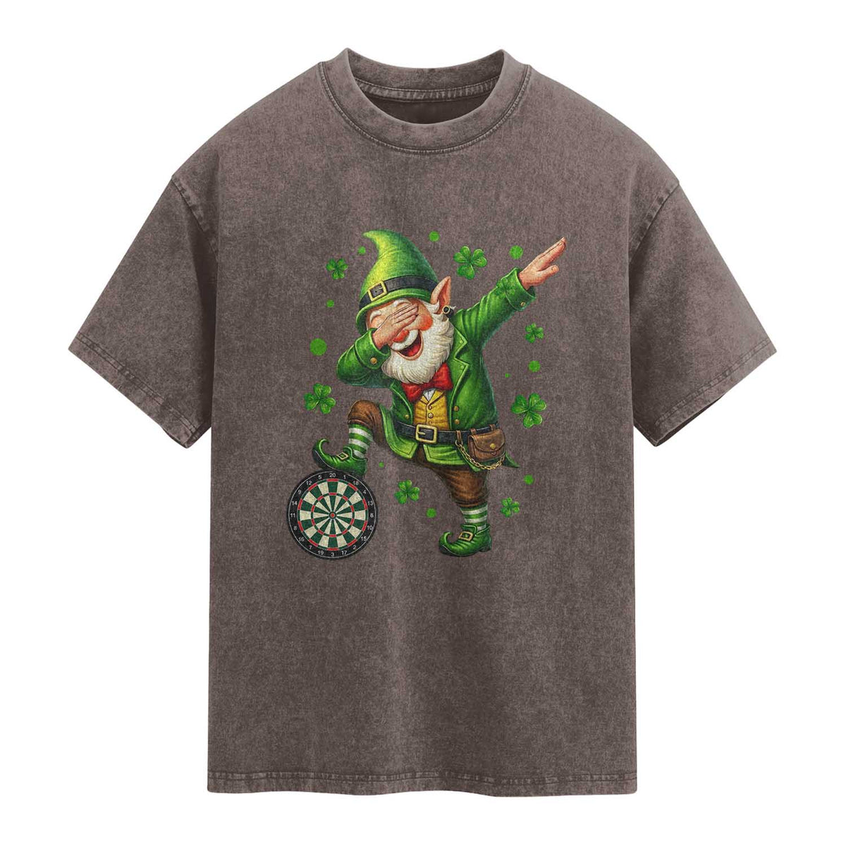 St Patricks Day Cheerful Gnome Dabbing Washed Cotton T-Shirt Darts Lover Gift