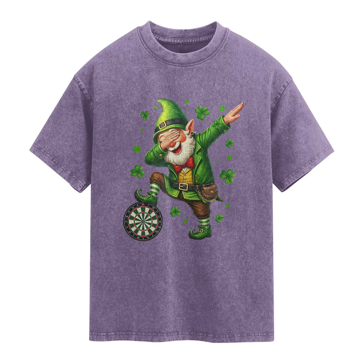 St Patricks Day Cheerful Gnome Dabbing Washed Cotton T-Shirt Darts Lover Gift