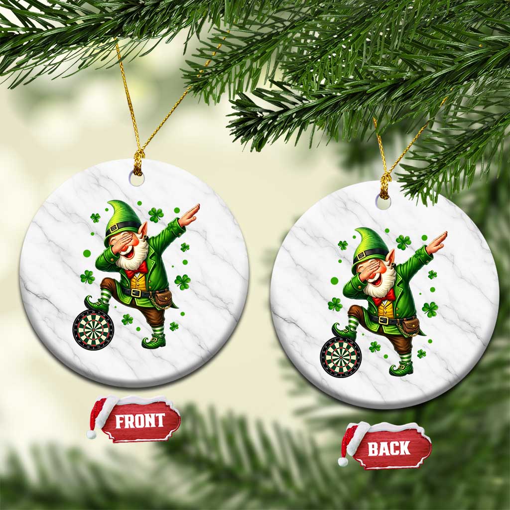 St Patricks Day Cheerful Gnome Dabbing Ceramic Ornament Darts Lover Gift TS12 1pc White Marble Print Your Wear