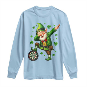 St Patricks Day Cheerful Gnome Dabbing Long Sleeve Shirt Darts Lover Gift TS12 Light Blue Print Your Wear