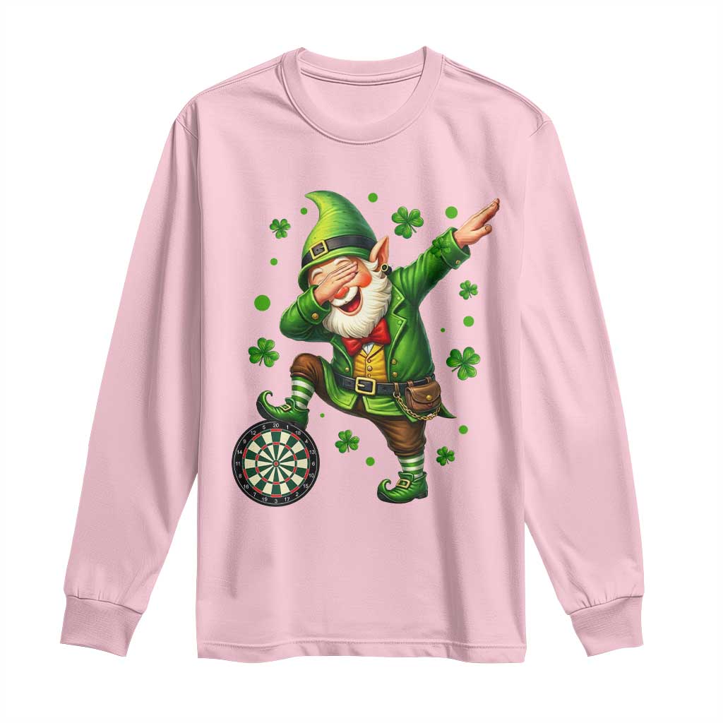 St Patricks Day Cheerful Gnome Dabbing Long Sleeve Shirt Darts Lover Gift TS12 Light Pink Print Your Wear