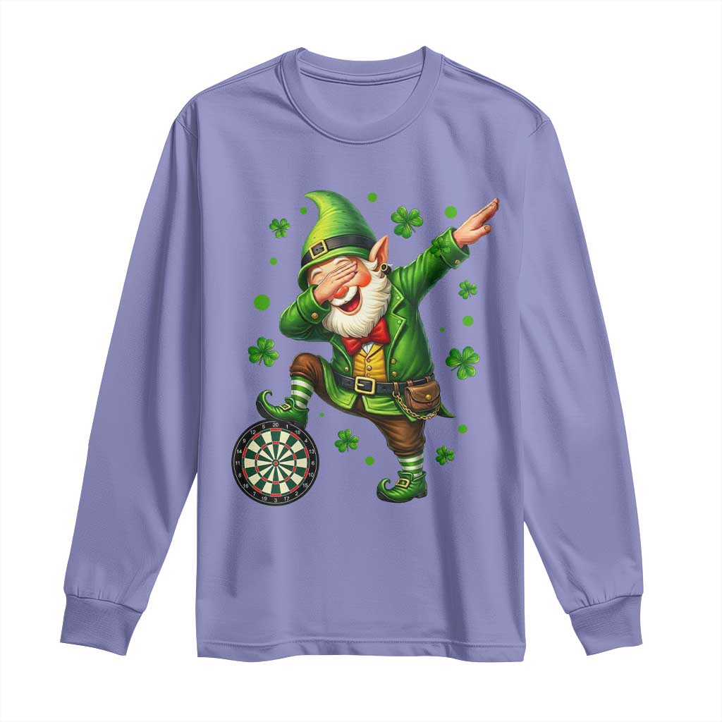St Patricks Day Cheerful Gnome Dabbing Long Sleeve Shirt Darts Lover Gift TS12 Violet Print Your Wear