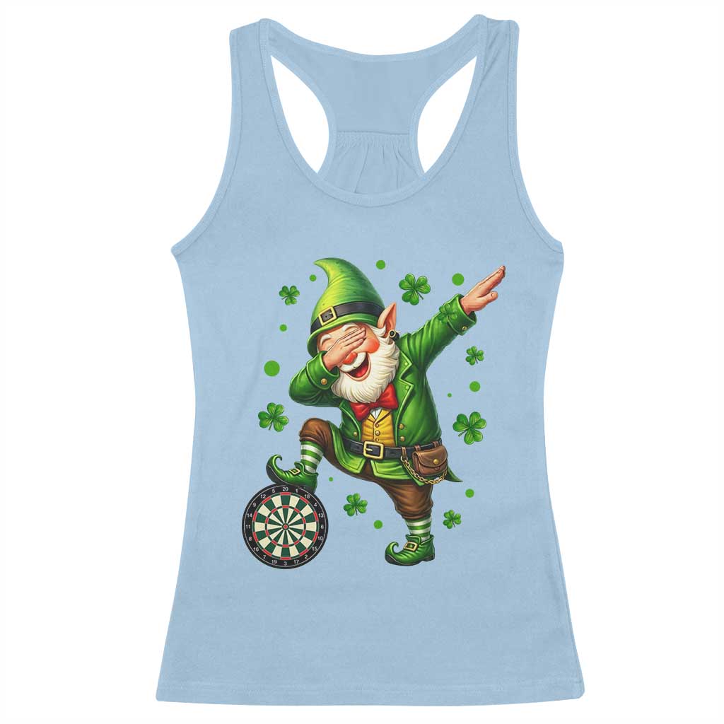St Patricks Day Cheerful Gnome Dabbing Racerback Tank Top Darts Lover Gift TS12 Light Blue Print Your Wear