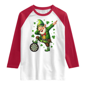 St Patricks Day Cheerful Gnome Dabbing Raglan Shirt Darts Lover Gift TS12 White Red Print Your Wear
