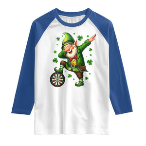 St Patricks Day Cheerful Gnome Dabbing Raglan Shirt Darts Lover Gift TS12 White Royal Print Your Wear