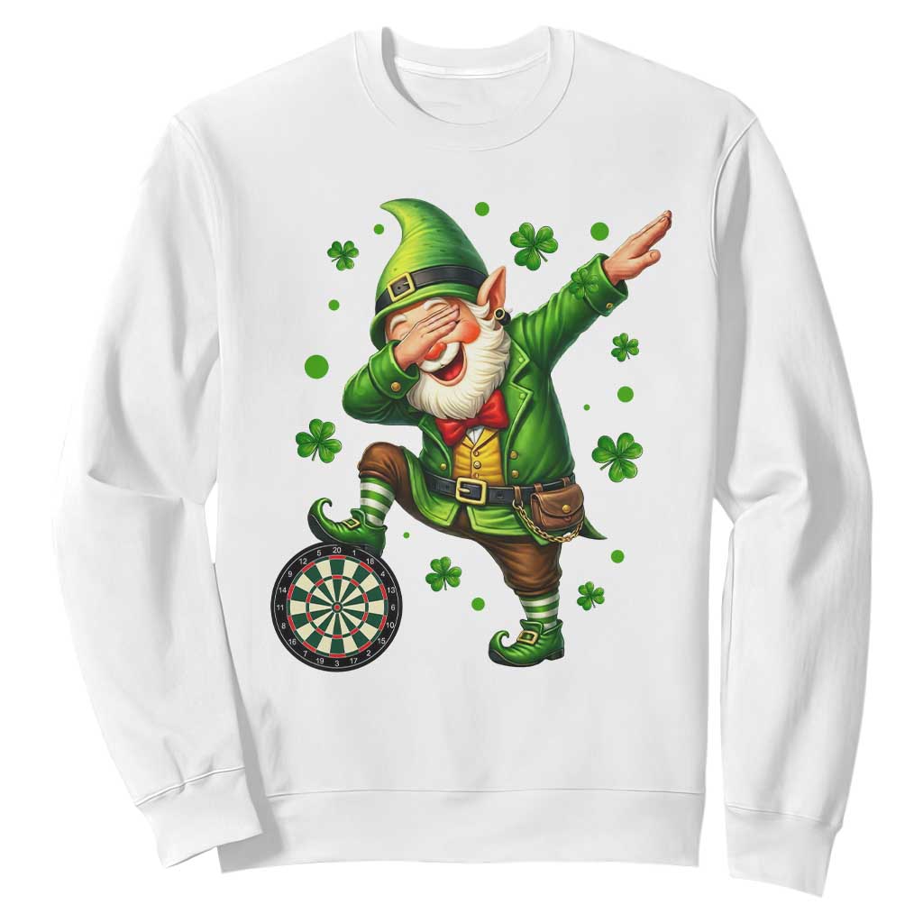 St Patricks Day Cheerful Gnome Dabbing Sweatshirt Darts Lover Gift TS12 White Print Your Wear