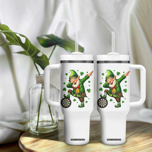St Patricks Day Cheerful Gnome Dabbing Tumbler With Handle Darts Lover Gift TS12 Print Your Wear