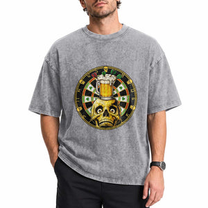 Funny St Patricks Day Skull Washed Cotton T-Shirt Darts Player Gift