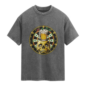 Funny St Patricks Day Skull Washed Cotton T-Shirt Darts Player Gift
