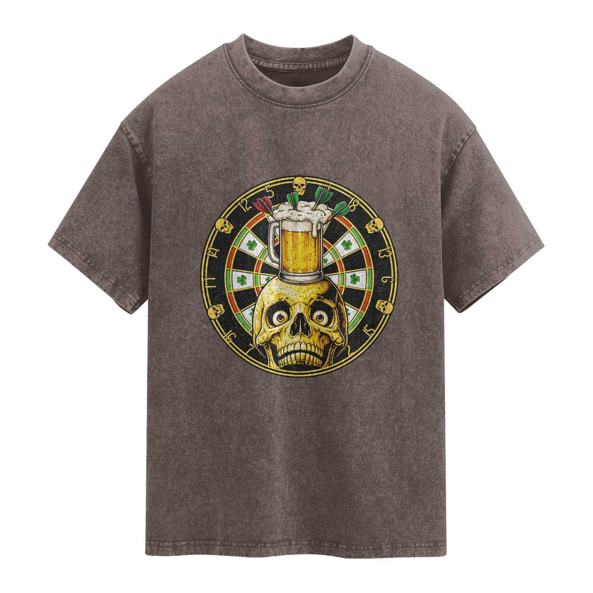 Funny St Patricks Day Skull Washed Cotton T-Shirt Darts Player Gift