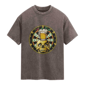Funny St Patricks Day Skull Washed Cotton T-Shirt Darts Player Gift