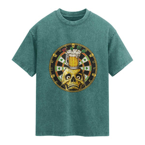 Funny St Patricks Day Skull Washed Cotton T-Shirt Darts Player Gift