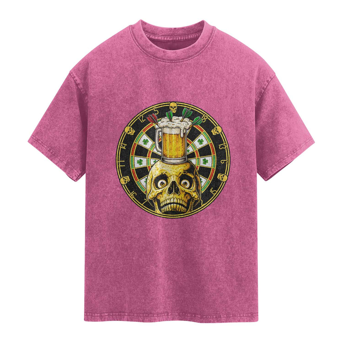 Funny St Patricks Day Skull Washed Cotton T-Shirt Darts Player Gift