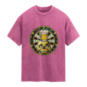 Funny St Patricks Day Skull Washed Cotton T-Shirt Darts Player Gift