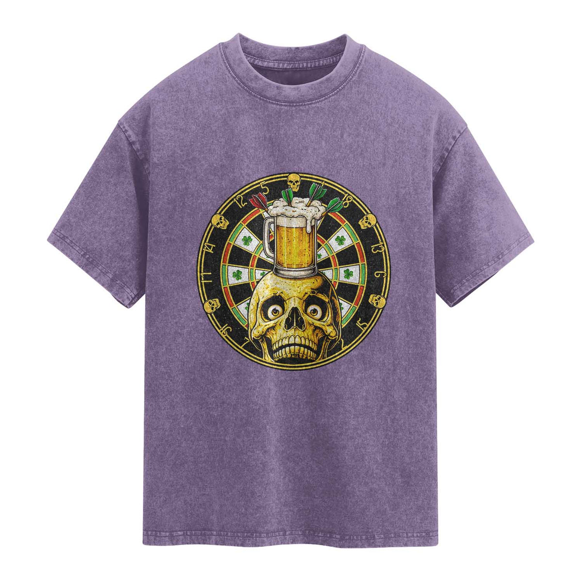 Funny St Patricks Day Skull Washed Cotton T-Shirt Darts Player Gift
