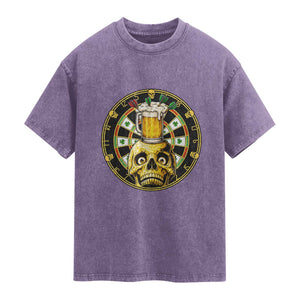 Funny St Patricks Day Skull Washed Cotton T-Shirt Darts Player Gift