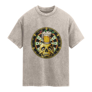 Funny St Patricks Day Skull Washed Cotton T-Shirt Darts Player Gift