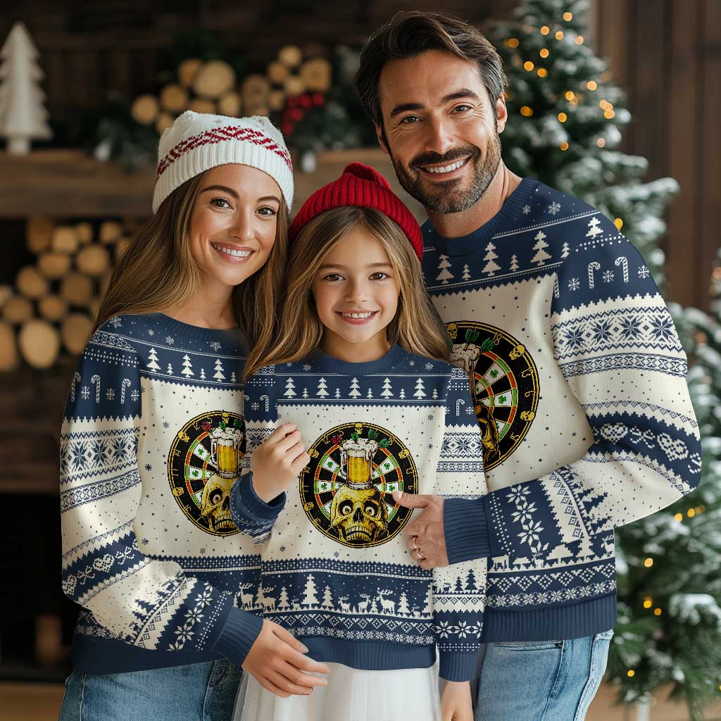 Funny St Patricks Day Skull Ugly Christmas Sweater Darts Player Gift TS12 Beige Navy Print Your Wear