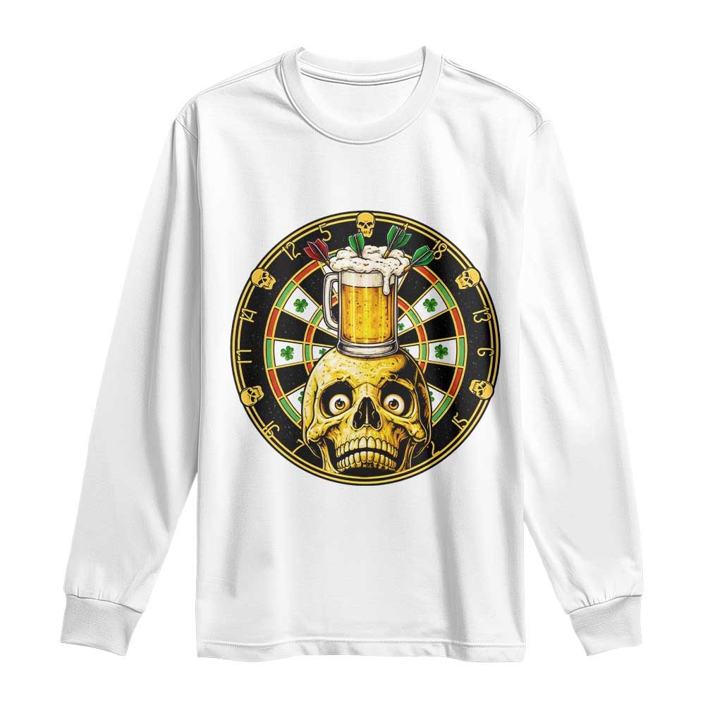 Funny St Patricks Day Skull Long Sleeve Shirt Darts Player Gift TS12 White Print Your Wear