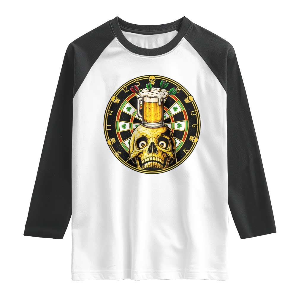Funny St Patricks Day Skull Raglan Shirt Darts Player Gift TS12 White Black Print Your Wear