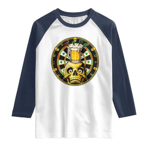 Funny St Patricks Day Skull Raglan Shirt Darts Player Gift TS12 White Navy Print Your Wear