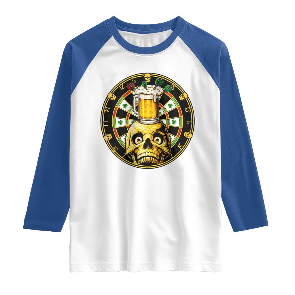 Funny St Patricks Day Skull Raglan Shirt Darts Player Gift TS12 White Royal Print Your Wear