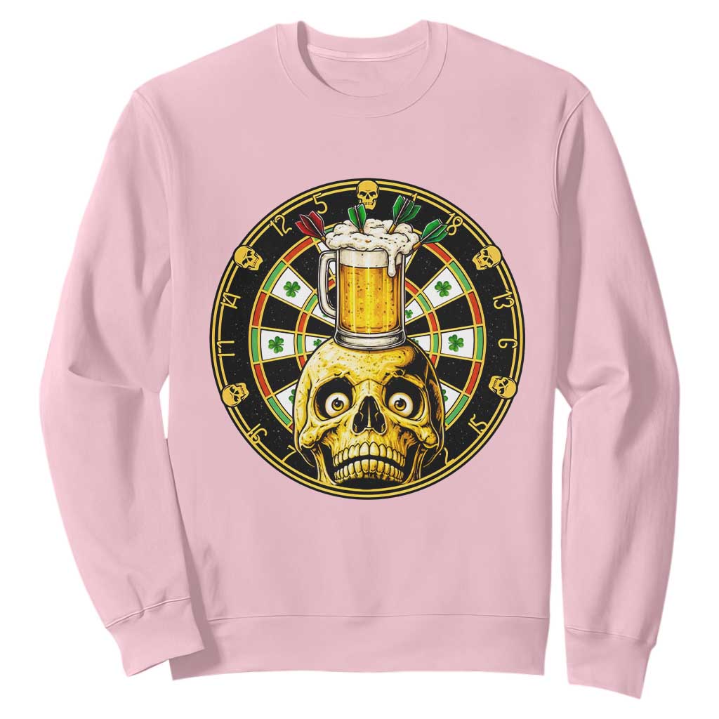 Funny St Patricks Day Skull Sweatshirt Darts Player Gift TS12 Light Pink Print Your Wear