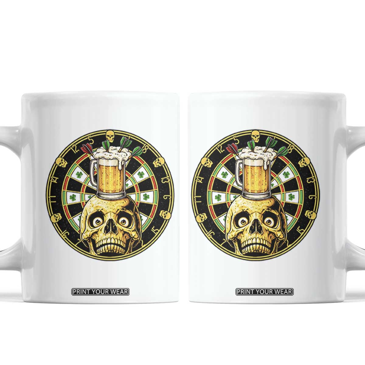 Funny St Patricks Day Skull Coffee Mug Darts Player Gift TS12 White Print Your Wear