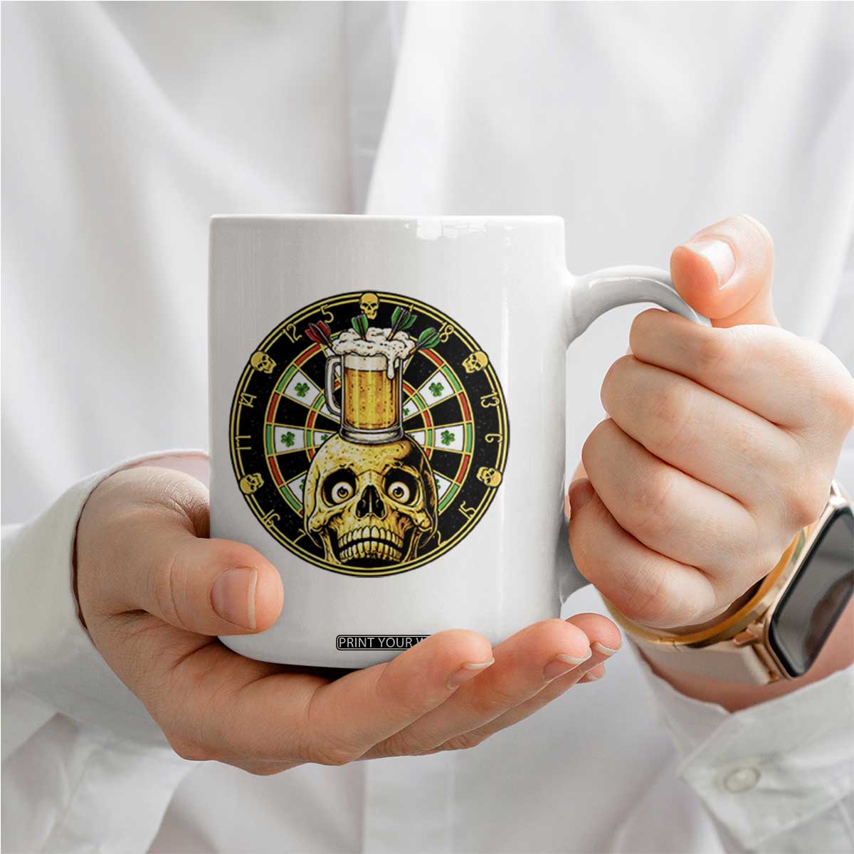 Funny St Patricks Day Skull Coffee Mug Darts Player Gift TS12 Print Your Wear