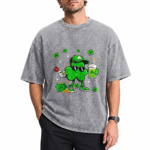 St Patricks Day Shamrock Darts And Beer Lover Gift Washed Cotton T-Shirt
