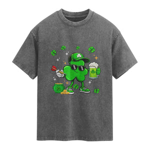 St Patricks Day Shamrock Darts And Beer Lover Gift Washed Cotton T-Shirt