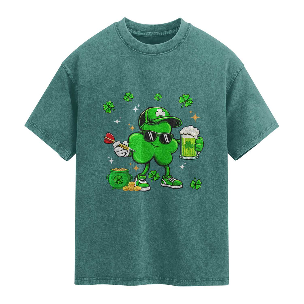 St Patricks Day Shamrock Darts And Beer Lover Gift Washed Cotton T-Shirt